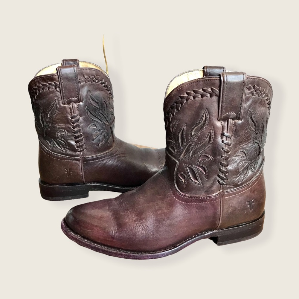 RARE Frye Wyatt Overlay Brown Leather Short Western/Southern Festival CowboyBoot - Picture 12 of 13